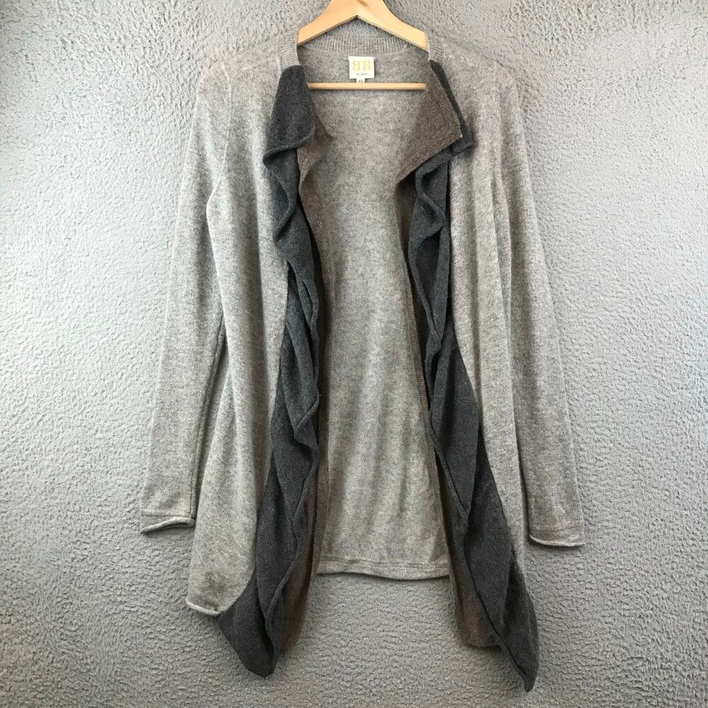 Boo Gemes Periwinkle Blue Ruffled Open Front Cashmere Long Cardigan Sweater XS